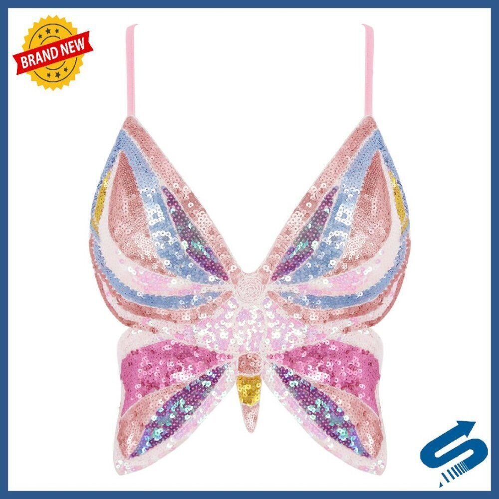 Glitter Sequin Butterfly Crop Top Adjustable Straps One Size